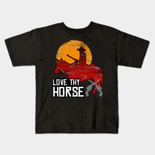 Red Horse Sunset Cowboy T-Shirt - LOVE THY HORSE Kids T-Shirt